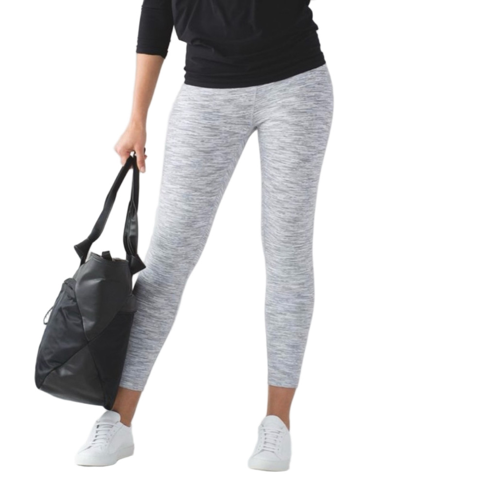 Lululemon Gray White Space Dye Leggings Cropped High Rise High Time Pants Sz 12
